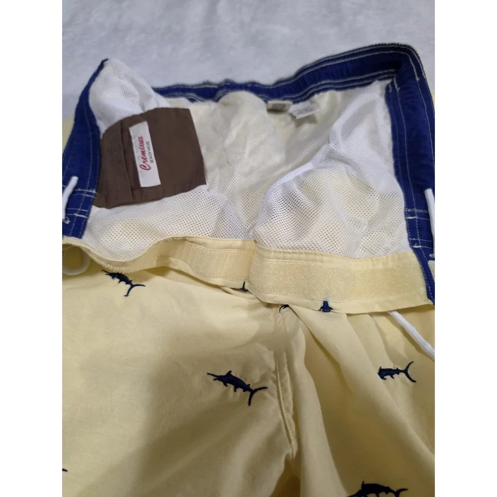 Cremieux Beach Wear Marlin Swim Trunks Size  L Mens Yellow Drawstring 3 Pocket